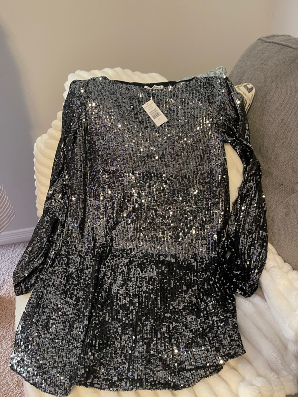 Steve Madden Black Sequin Long Sleeve Dress